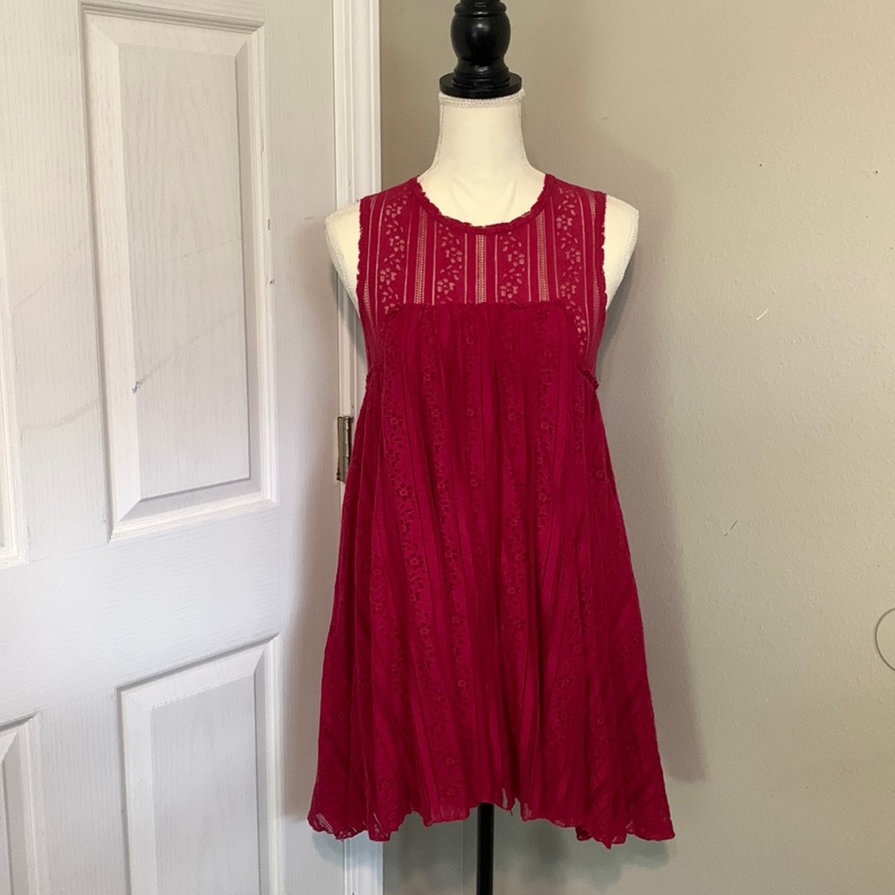 Free People Tu Es La Lace Babydoll Mini Dress Ruby Red Size XS